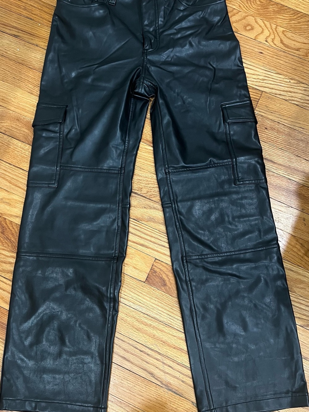 Abercrombie & Fitch Black Faux Leather Cargo Pants